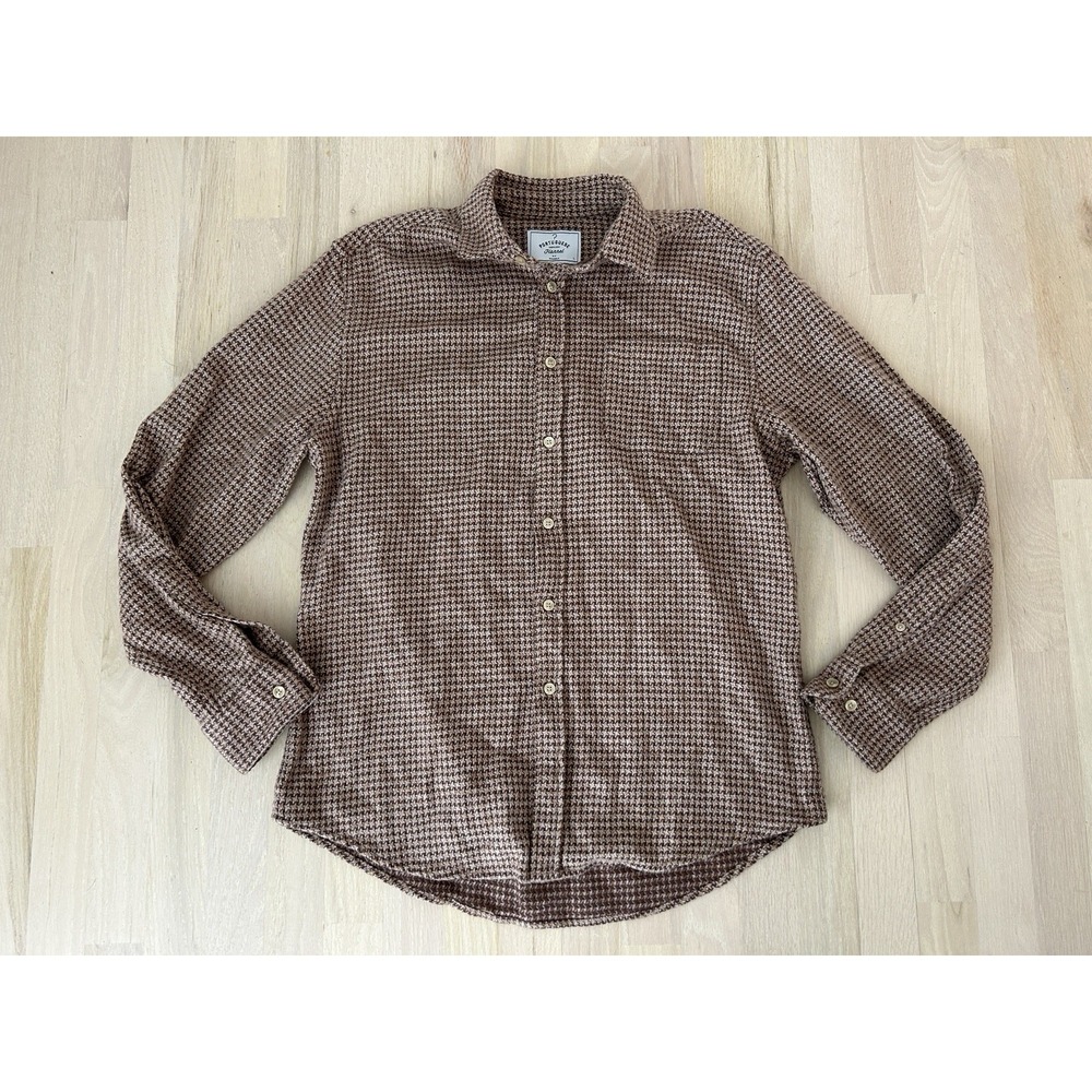 PORTUGUESE FLANNEL Brown Abstract Pie Poule Cotton Shirt Sz Large Portugal